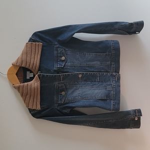 EUC Vintage/Y2K Halogen Denim Jacket with Tan Shawl Collar Size: XS/S/Size:4